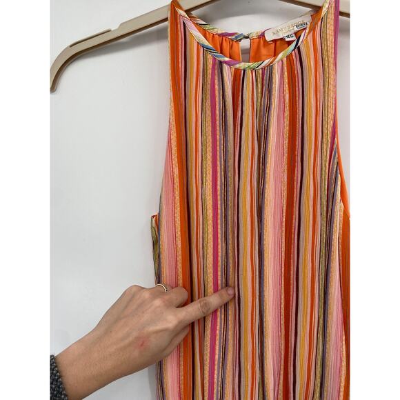 Ramy Brook Tobie Striped Smocked Waist Sleeveless Orange Multicolor Mini Dress - Picture 3 of 7